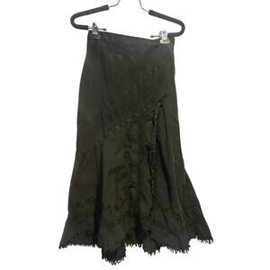 Scully western cowgirl embroidered black faux wrap long skirt women's size small